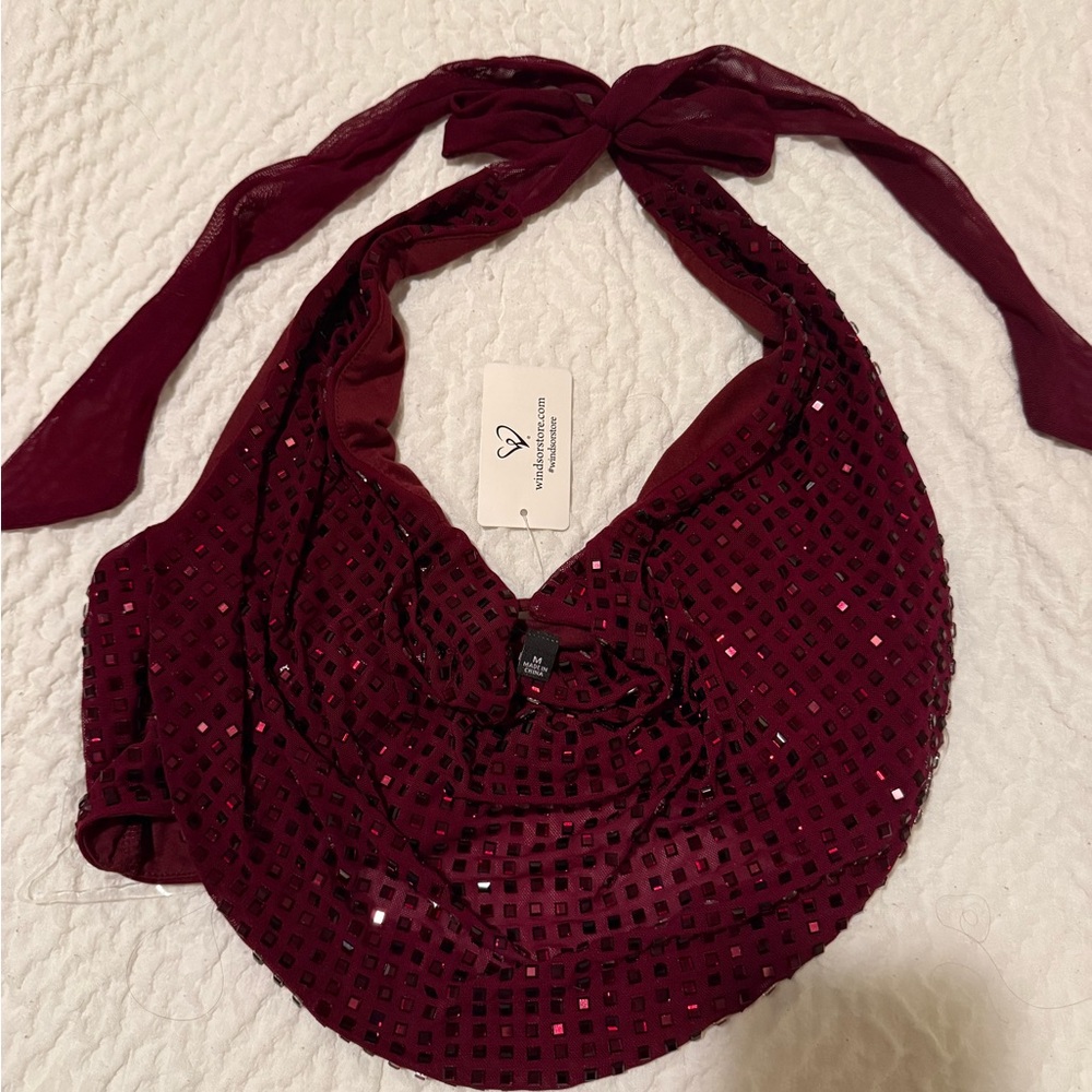 Windsor Burgundy Sequin Halter Top